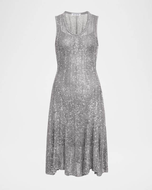 Sequined Fit-Flare Knit Mini Dress